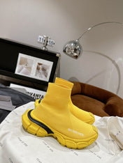 BALENCIAGA 25S SPEED TRAINER SNEAKERS 55 MM IN YELLOW AND BLACK KNIT