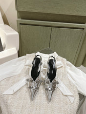 CAGOLE HIGH SLINGBACK IN SILVER GLOSSY CALFSKIN
