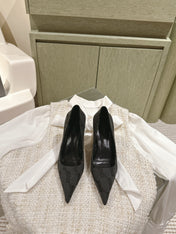 POINTED HIGH PUMPS IN BLACK MONOGRAM JACQUARD FABRIC