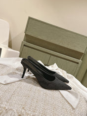 POINTED HIGH MULES IN BLACK MONOGRAM JACQUARD FABRIC
