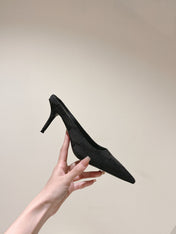POINTED HIGH MULES IN BLACK MONOGRAM JACQUARD FABRIC