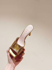 TRUMPET METALLIC MULES IN GOLD PATENT CALFSKIN