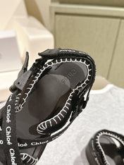 CHLOÉ 26S SANDALS IN BLACK LAMBSKIN AND CANVAS