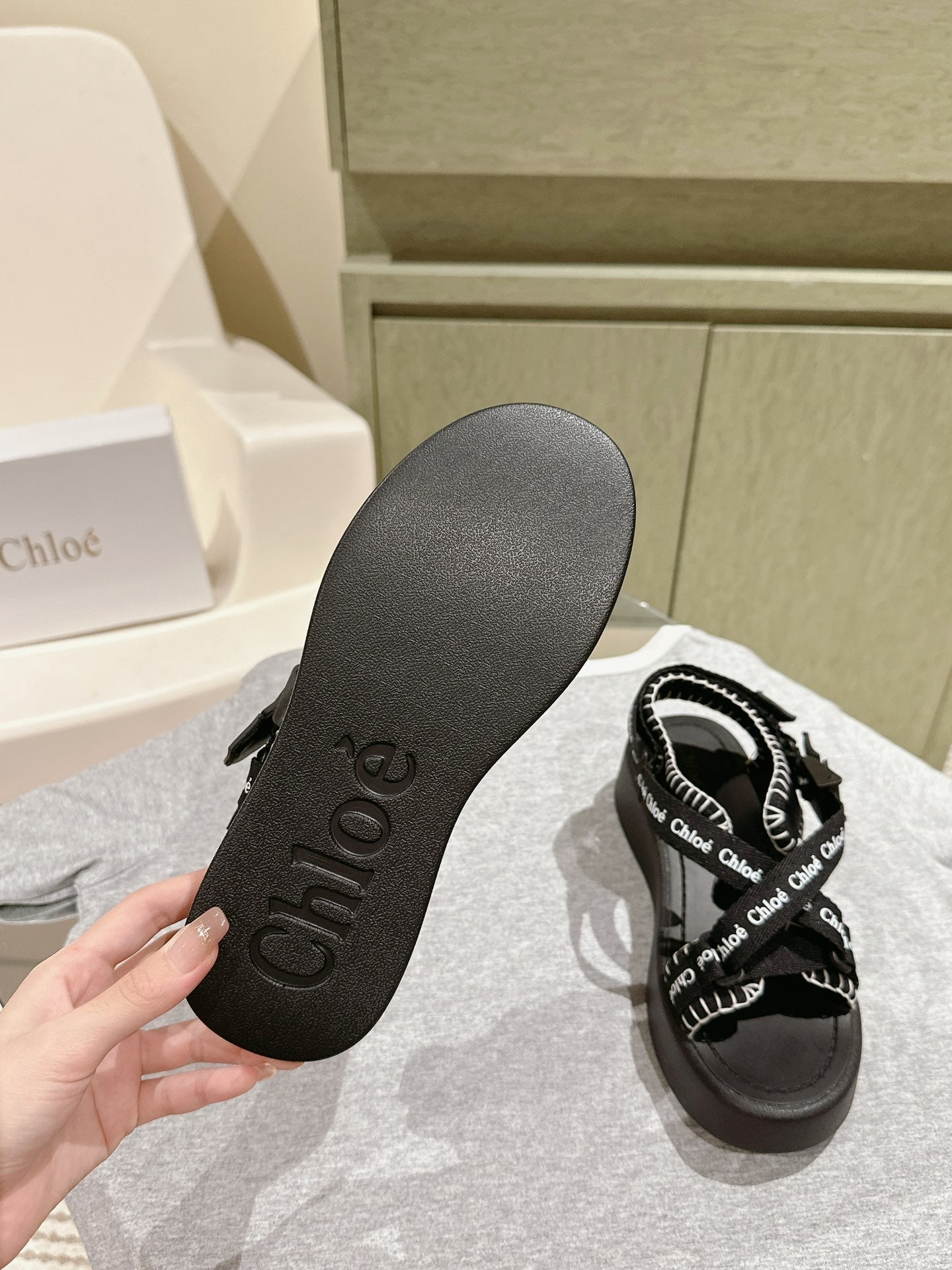 CHLOÉ 26S SANDALS IN BLACK LAMBSKIN AND CANVAS