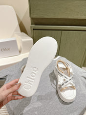 CHLOÉ 26S SANDALS IN WHITE LAMBSKIN AND CANVAS