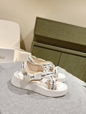 CHLOÉ 26S SANDALS IN WHITE LAMBSKIN AND CANVAS