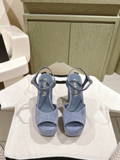 CC HIGH SANDAL SAPHIRE BLUE SUEDE CALFSKIN