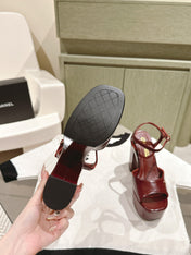 CC HIGH SANDAL WINE RED CALFSKIN