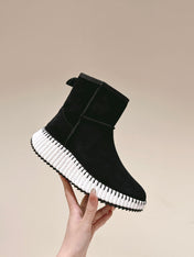 CHLOÉ 26S SHEARLING ANKLE BOOTS IN BLACK SUEDE