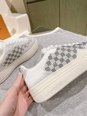 LV GROOVY SNEAKER IN WHITE MIX BLACK DAMIER STRASS AND CALFSKIN