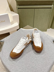 CHLOÉ 26S SNEAKERS IN WHITE MESH AND BROWN SUEDE