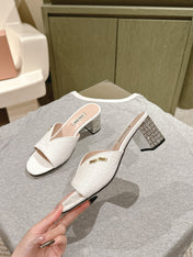 JEWELLED HEEL 55 MULE SANDALS IN WHITE CALFSKIN