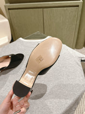 JEWELLED HEEL 55 MULE SANDALS IN BLACK CALFSKIN