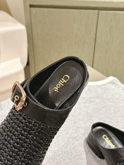 CHLOÉ 26S WOVEN MULES IN BLACK CALFSKIN