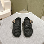 CHLOÉ 26S WOVEN MULES IN BLACK CALFSKIN
