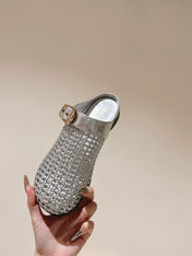 CHLOÉ 26S WOVEN MULES IN SILVER CALFSKIN
