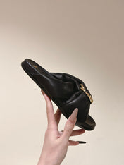 FENDI 26S WIDE CROSS-STRAP SANDALS IN BLACK LAMBSKIN