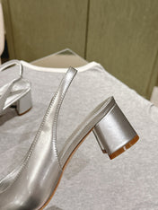 SWING SLINGBACK PUMP 55 MM IN SILVER CALFSKIN