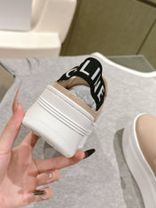 THICK-SOLED ELASTIC BACKLESS SHOES MONGOOSE BEIGE SHINY CALFSKIN