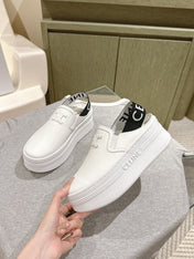 THICK-SOLED ELASTIC BACKLESS SHOES WHITE SHINY CALFSKIN