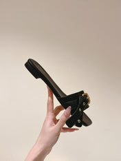 CHLOÉ 26S SLIDE SANDALS IN BLACK LAMBSKIN