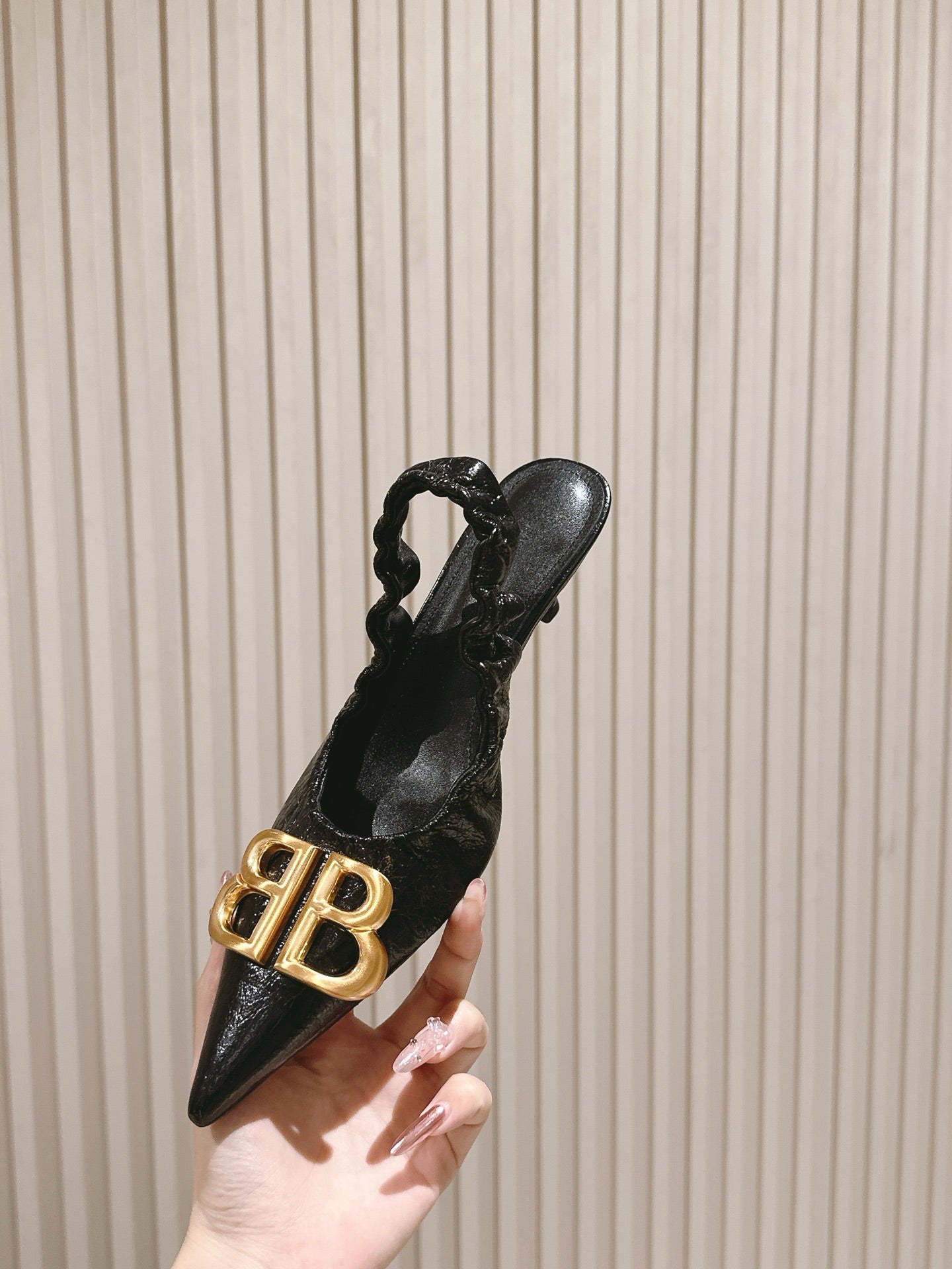 BALENCIAGA 25S HIGH SLINGBACK 45 MM IN BLACK LAMBSKIN WITH GOLD HARDWARE