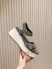 CHLOÉ 26S HIGH-HEELED SANDALS IN GREY LAMBSKIN AND SUEDE