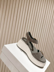 CHLOÉ 26S HIGH-HEELED SANDALS IN GREY LAMBSKIN AND SUEDE