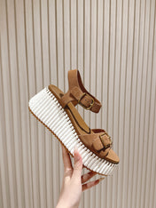 CHLOÉ 26S HIGH-HEELED SANDALS IN BROWN LAMBSKIN AND SUEDE