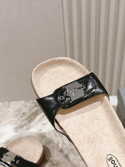 BALENCIAGA 25S SCHOLL SLIDES IN BLACK PU LEATHER WITH SILVER HARDWARE