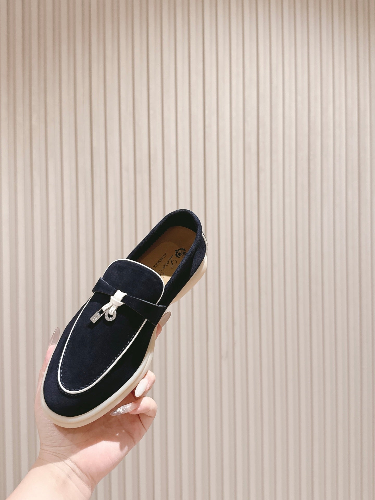 LP LOAFERS 25S IN CHARCOAL BLACK SUEDE WITH SILVER HARDWARE