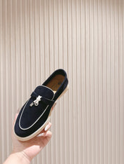 LP LOAFERS 25S IN CHARCOAL BLACK SUEDE WITH SILVER HARDWARE