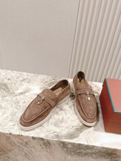 SUMMER WALK LOAFERS BROWN SUEDE WITH GOLD PADLOCK CHARM