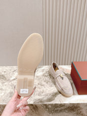 LP LOAFERS 25S IN DUSTY PINK SUEDE WITH SILVER HARDWARE