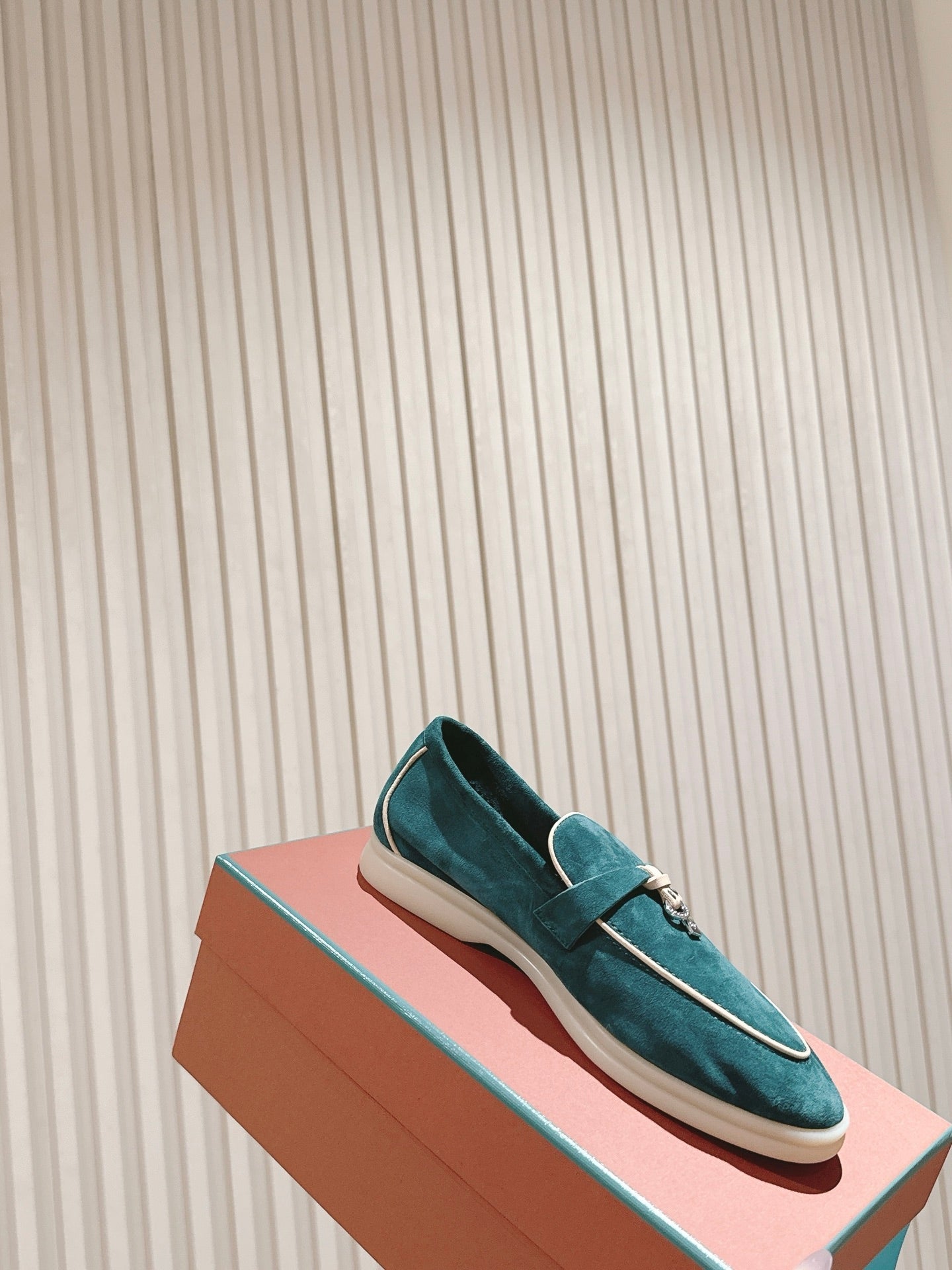 LP LOAFERS 25S IN OCEAN GREEN-BLUE SUEDE WITH SILVER HARDWARE