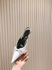 BALENCIAGA 25S HIGH SLINGBACK IN WHITE CALFSKIN WITH SMALL BOW