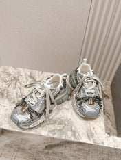 BALENCIAGA 25S 3XL SNEAKERS CHAIN-PADLOCK IN BEIGE MESH FABRIC AND SILVER PU