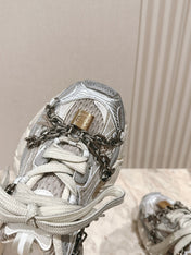 BALENCIAGA 25S 3XL SNEAKERS CHAIN-PADLOCK IN BEIGE MESH FABRIC AND SILVER PU