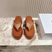 CHLOÉ 26S PLATFORM FLIP-FLOPS IN BROWN LAMBSKIN