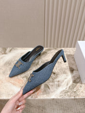 CELINE 25S ALMA TRIOMPHE MULE 45MM IN DENIM SILVER HARDWARE