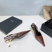 YSL 26S SLINGBACK HEELS 65 MM IN BROWN CALFSKIN