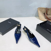 YSL 26S SLINGBACK HEELS 65 MM IN NAVY BLUE CALFSKIN