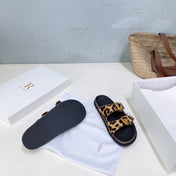 THE ROW 26S DOUBLE STRAP SLIDE SANDALS IN LEOPARD PRINT CALF HAIRCALFSKIN