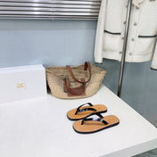 THE ROW 26S THONG SANDALS IN BROWN CALFSKIN BLACK STRAP