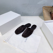 THE ROW 26S ROUND TOE MULES IN DARK BROWN SUEDE