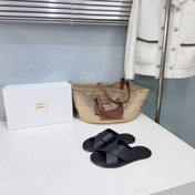 THE ROW 26S SLIDES SANDALS IN BLACK CALFKIN