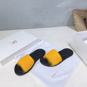 THE ROW 26S SLIDES SANDALS IN YELLOW MINK FUR AND BLACK CALFSKIN