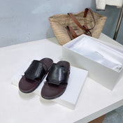 THE ROW 26S STRAP SLIDES IN DARK BROWN CALFSKIN