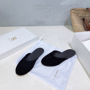 THE ROW 26S ROUND TOE MULE FLATS IN BLACK SUEDE