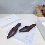 THE ROW 26S POINTED TOE MULE HEELS 35MM IN CHOCOLATE BROWN CALFSKIN